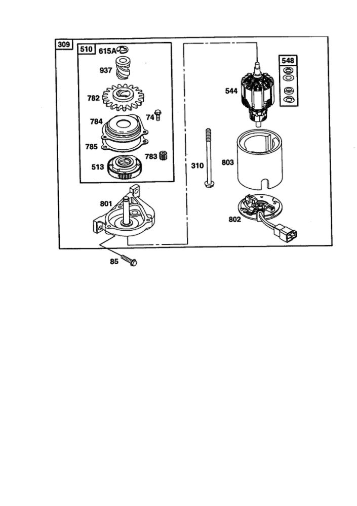 Starter Armature Diagram and Parts List for 121600  Briggs and Stratton Engine